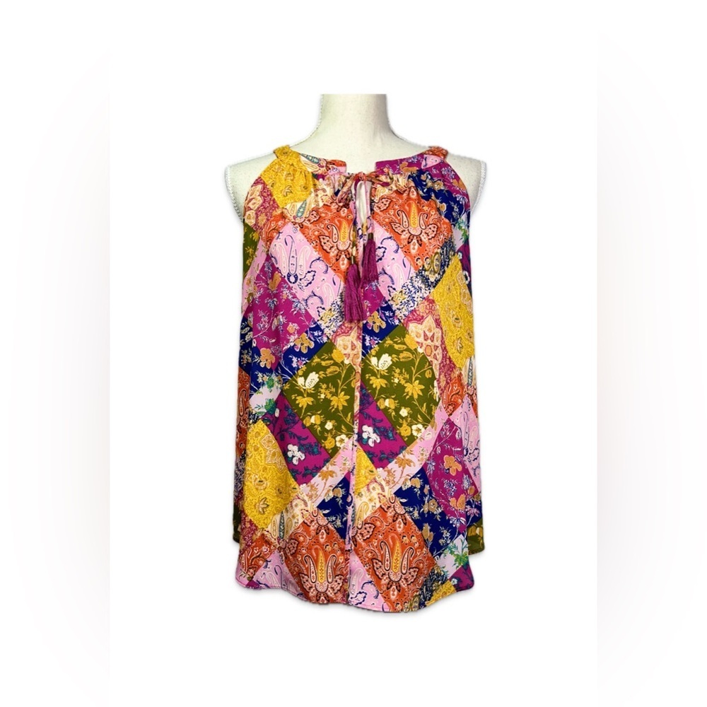 Rose & Olive Multicolor Patchwork Blouse Women’s Size L Sleeveless